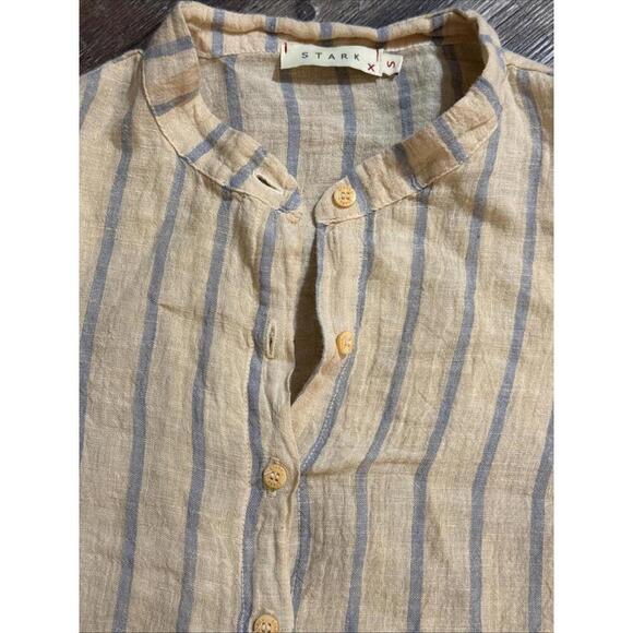 Stark X Striped Small 100% Linen Minimalist Organic Luxury Natural Blouse Small - Picture 7 of 15